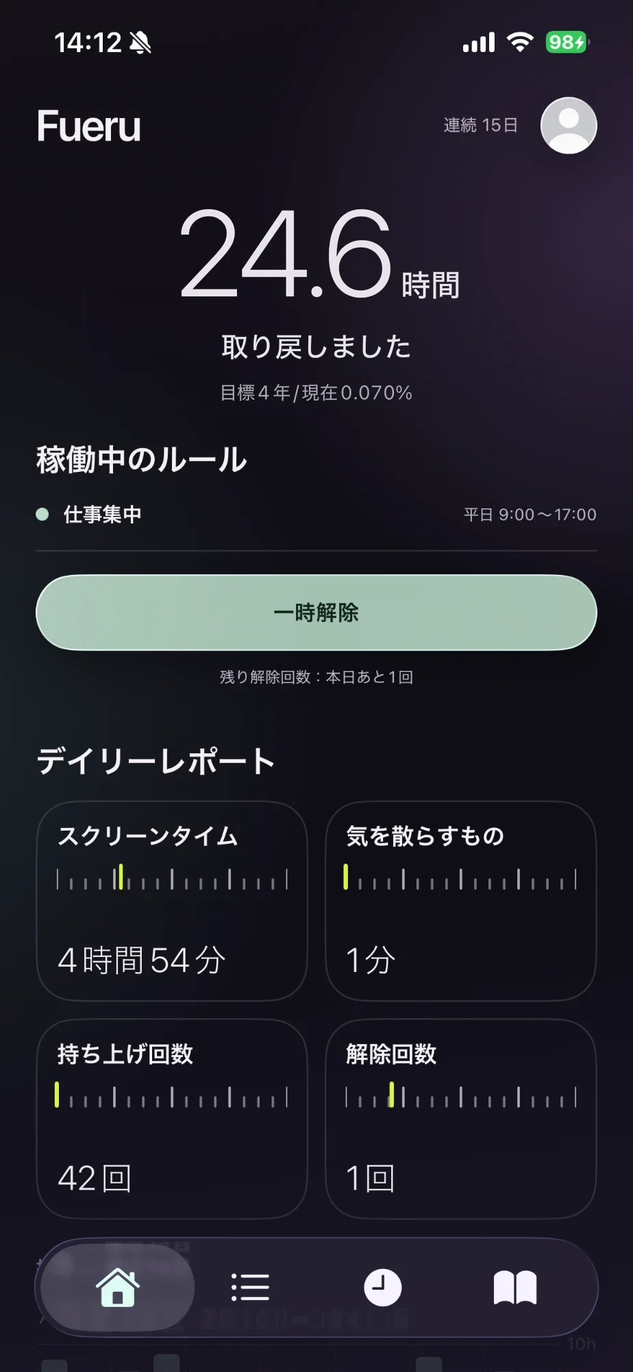 Fueruのホーム画面